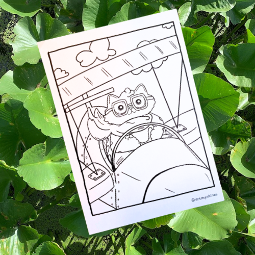 Fuzzy Pilot | Postcard | Cat Coloring Page