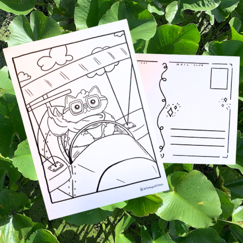 Fuzzy Pilot | Postcard | Cat Coloring Page