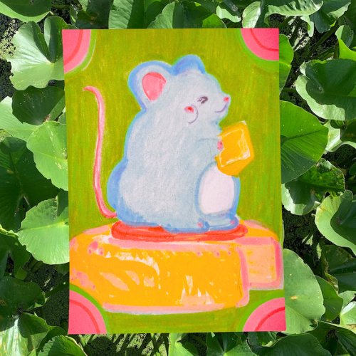 Hungry Mouse | Cheesy Art Print | Mouse Painting Print