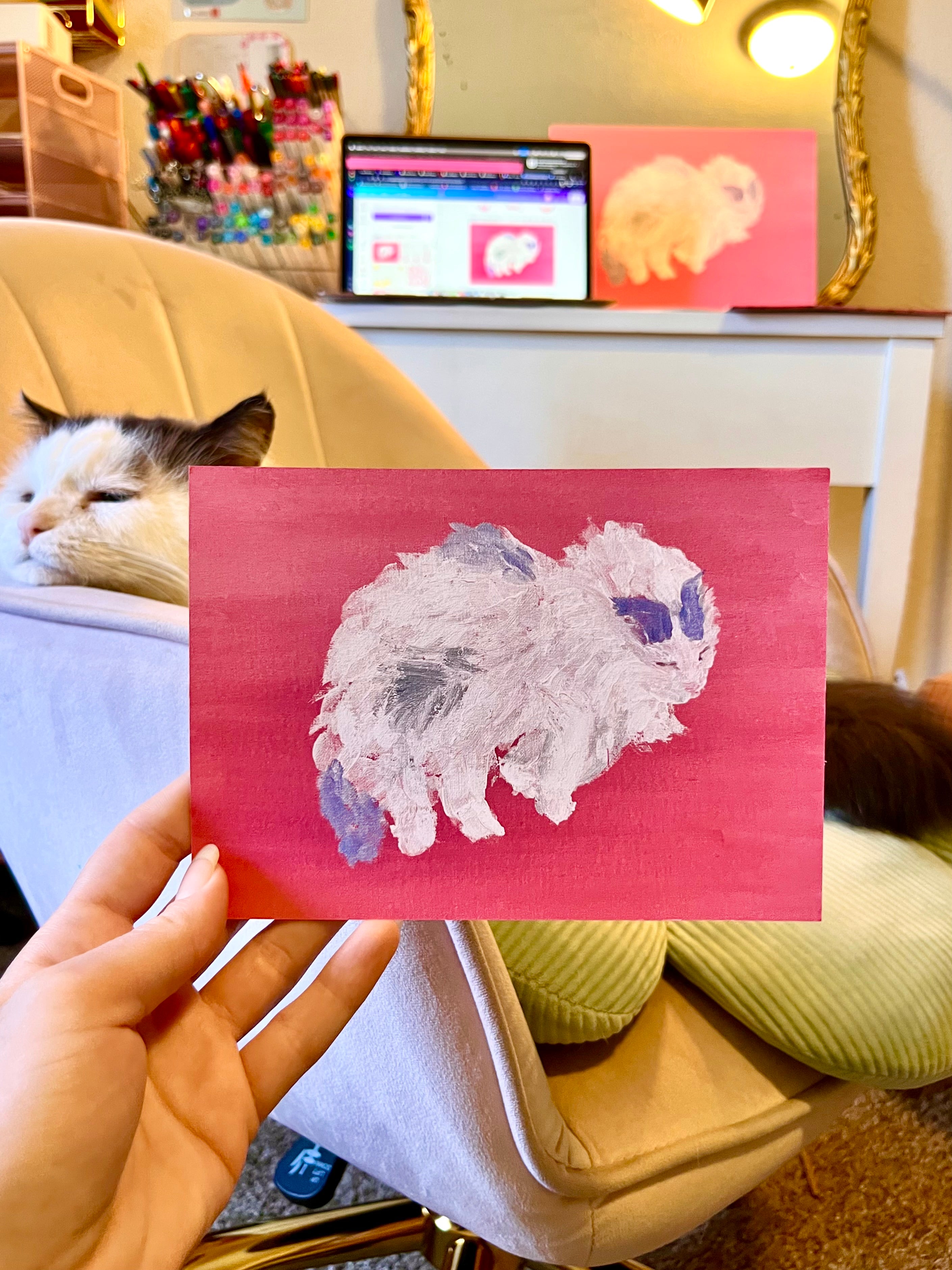 “Curly Q” Sleepy Cat Art Print