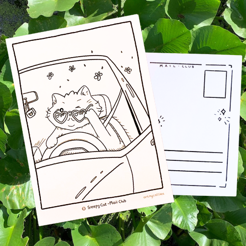 "Sunday Driver" Cat Coloring Page Postcard